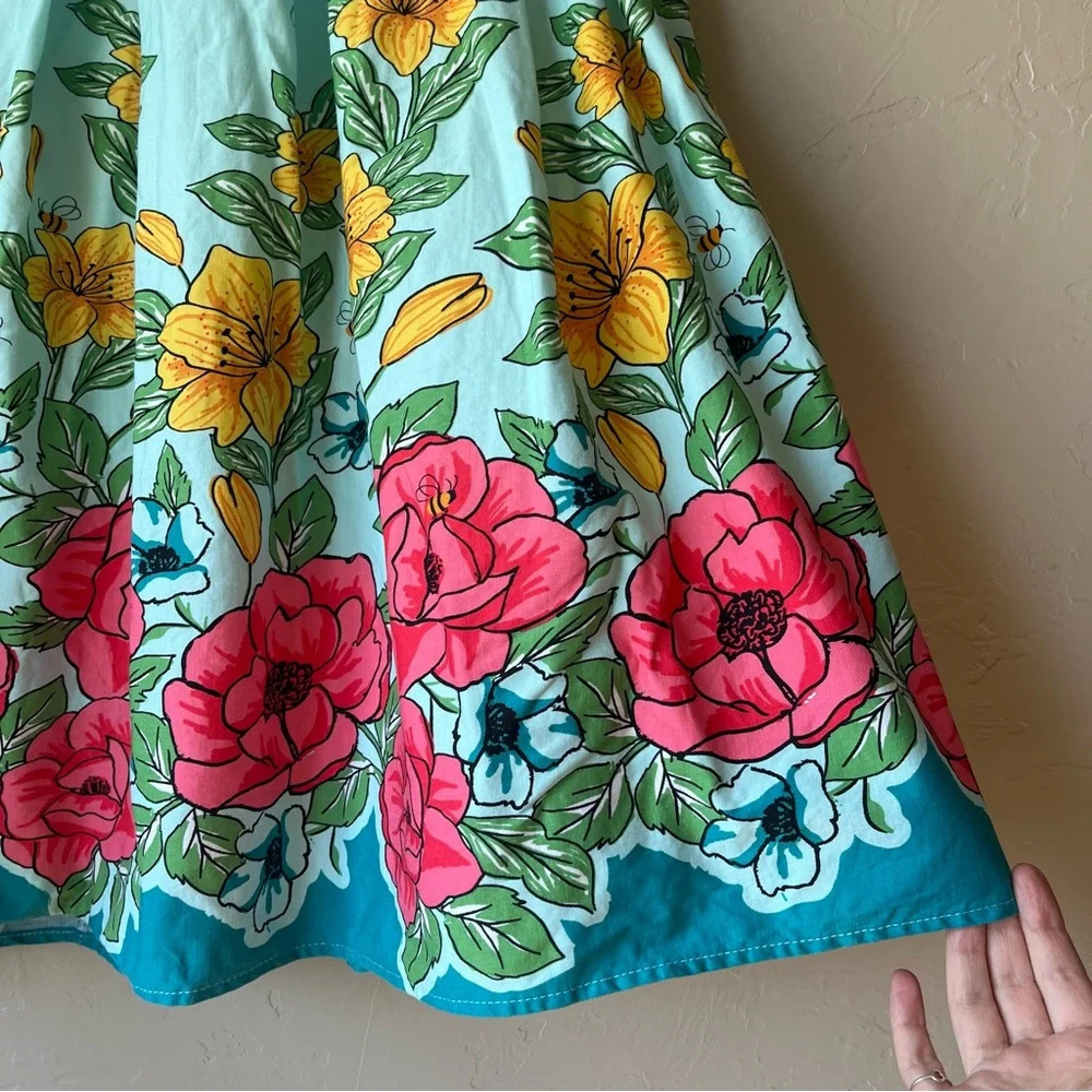 Floral bee full a line pleated flowers skirt pockets teacher summer ms frizz xl - Picture 2 of 5